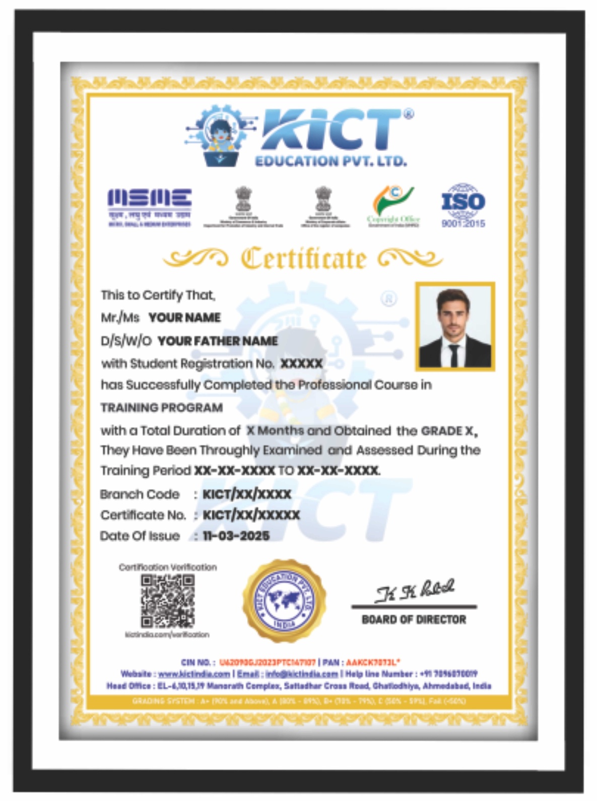 KICT Computer Education Course Completion Certificate